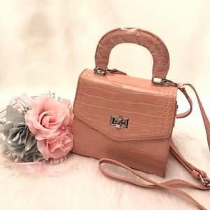 Pink Glossy Snakeskin Handbag